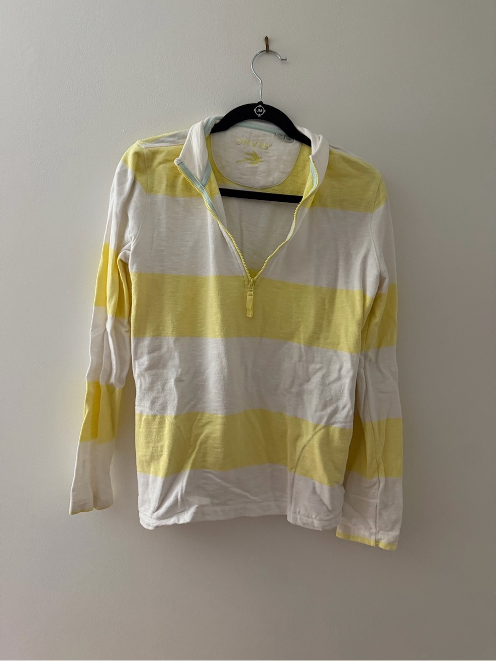 Orvis Yellow and White Striped Half-Zip Pullover